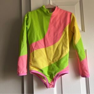 LainSnow Pastel Yellow & Pink Zippered Swim Rashguard Wave Sherbert